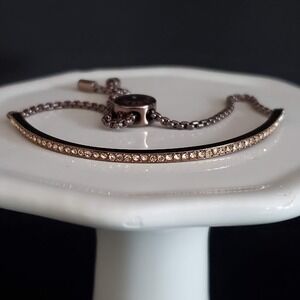 Michael Kors Rose Gold Pave Crystal Adjustable Slider Bolo Bracelet Designer